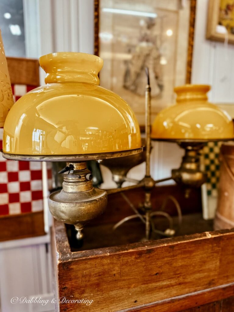 Antique yellow dual light lantern antiquing in the Berkshires.