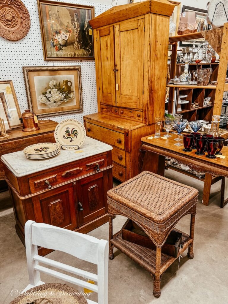 Vendor booth at Great Finds Antiques in Sheffield, Massachusetts antiquing in the Berkshires.