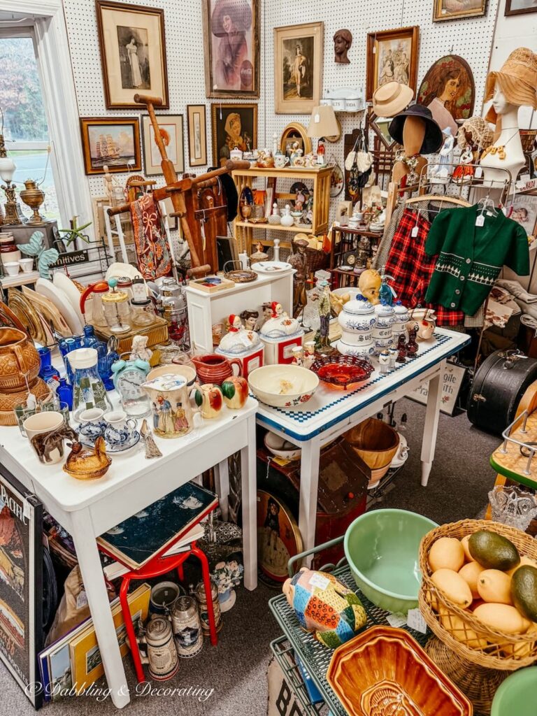vendor booth at Great Finds Antiques in Sheffield, Massachusetts antiquing in the Berkshires.
