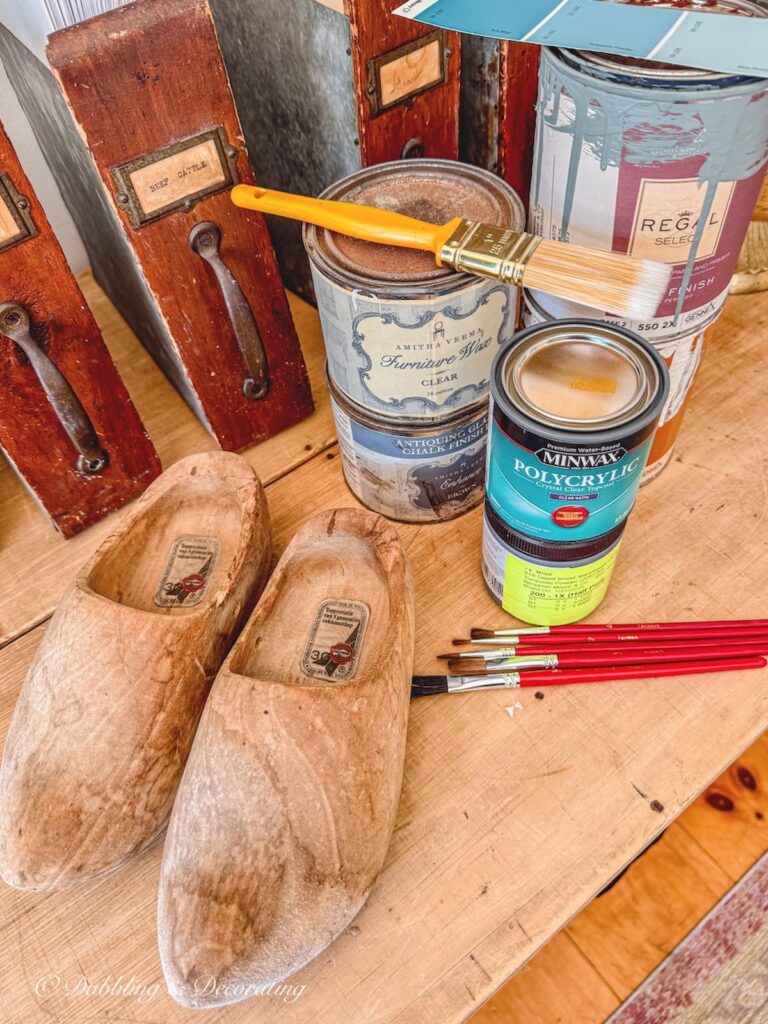 Materials Needed to paint Dutch wooden clogs.