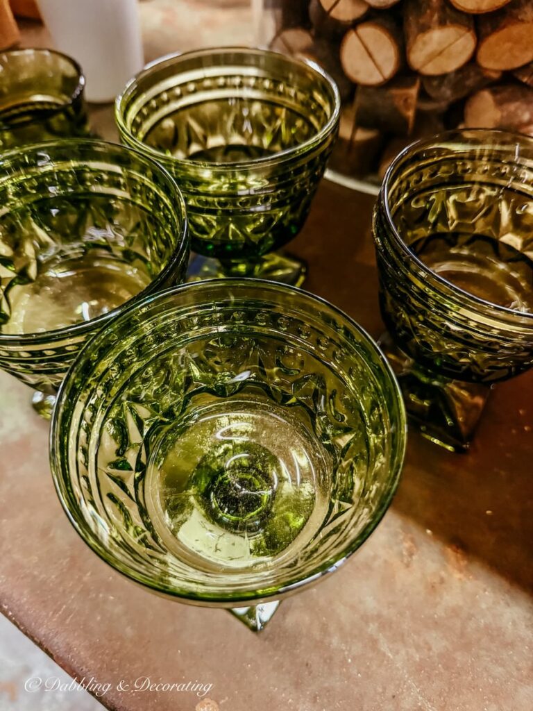 Vintage green sherburt bowls for vintage Christmas decor.