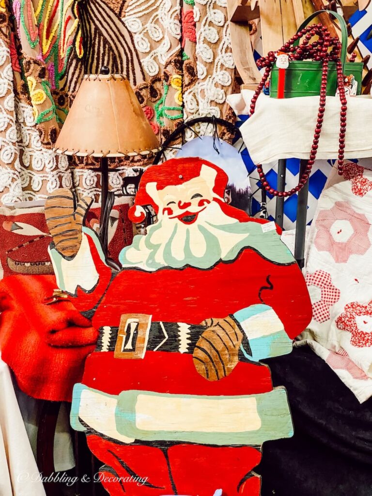 Retro wooden Christmas Santa at Vintage Market Days.