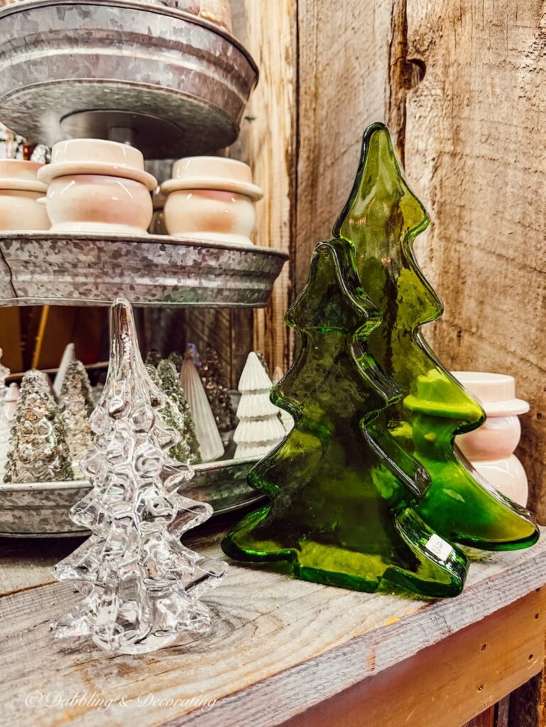 Green and clear glass vintage Christmas trees.
