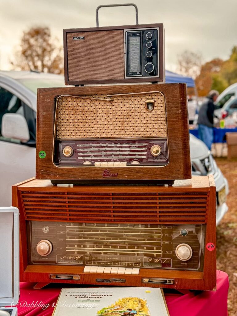 Stack of antique radios at Elephant Trunk's Flea Market.