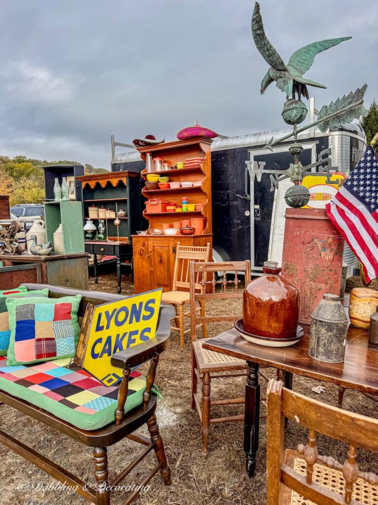 Vintage furniture booth at at Elephant's Trunk Flea Market.