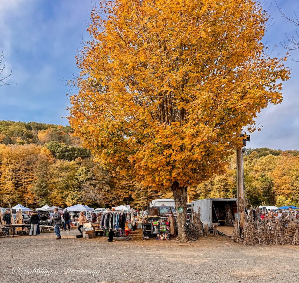 Elephant's Trunk Flea Market during peak fall foliage in New Milford, CT