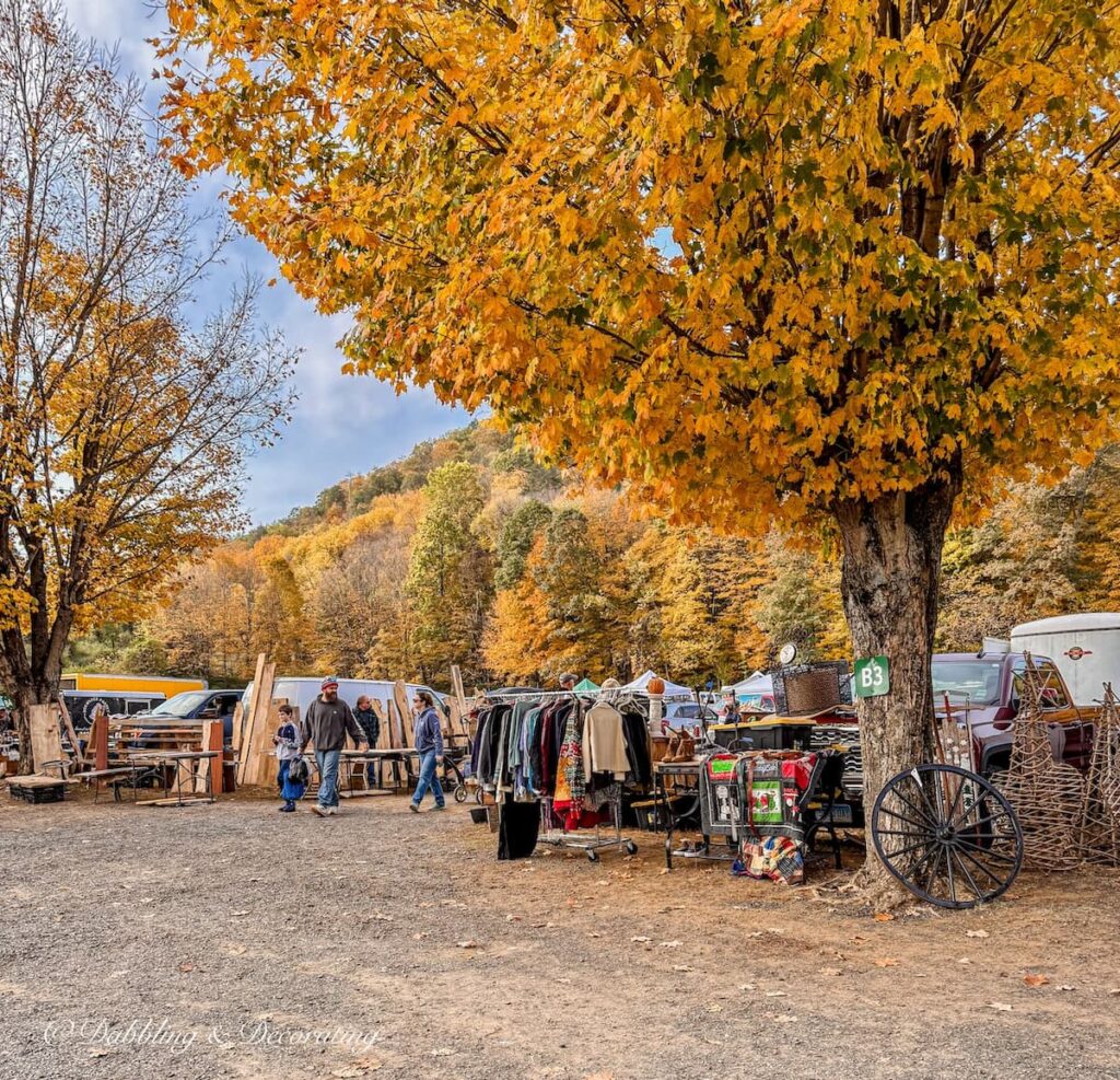 Elephant's Trunk Flea Market during peak fall foliage in New Milford, CT.