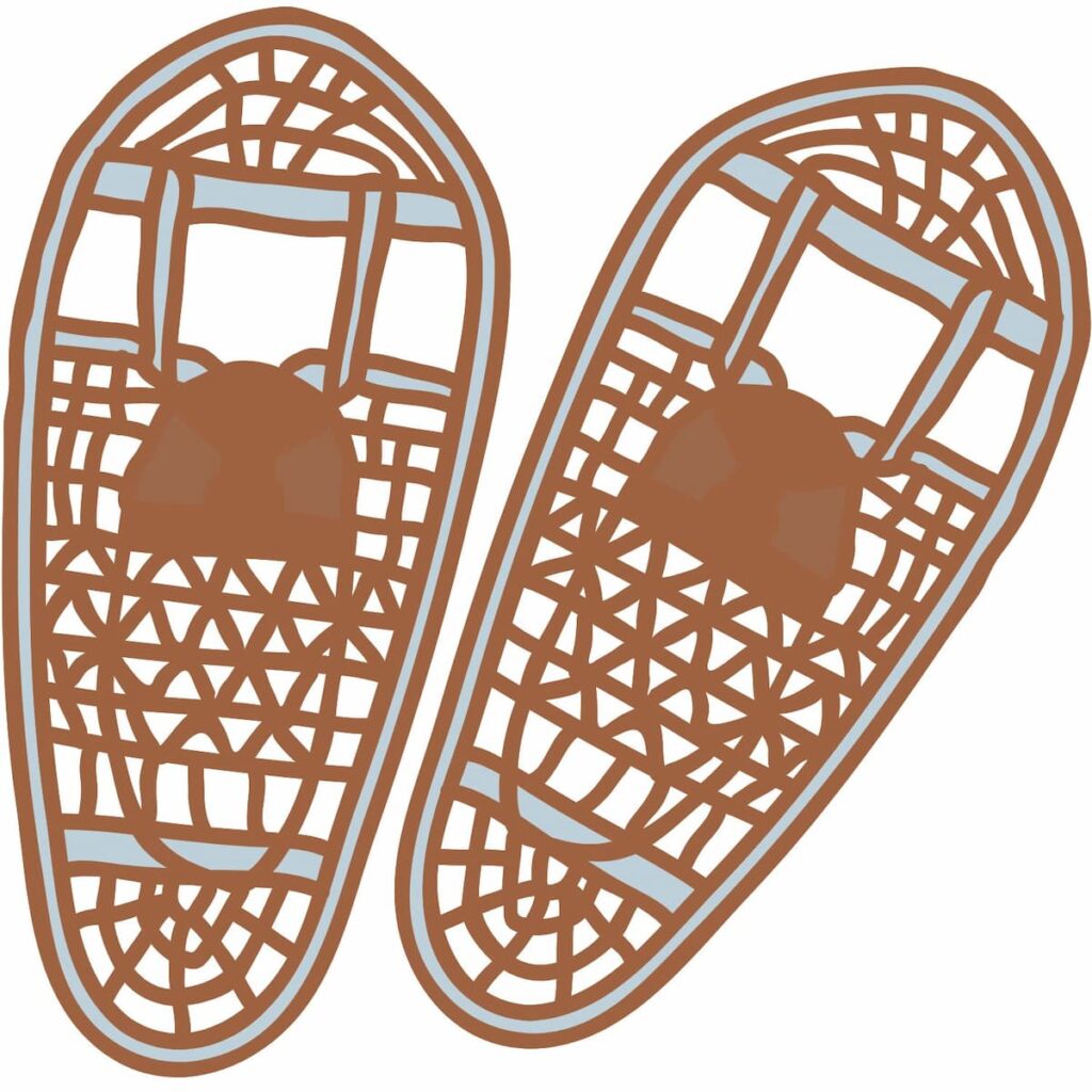 Vintage snowshoes graphic representing vintage ski lodge decor ideas.