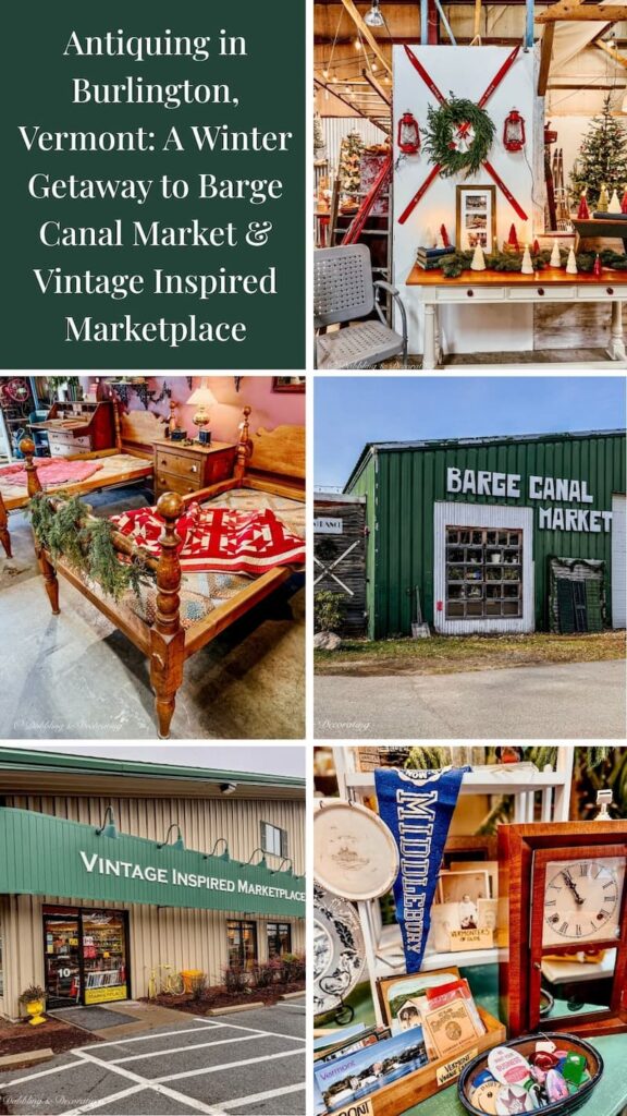 Vintage Display of local Vermont antiques at Vintage Inspired Marketplace antiquing in Burlington, Vermont. photo collage