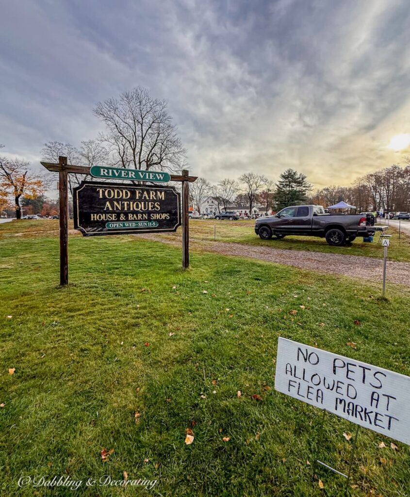 Todd Farm Antiques and Flea Market, Rowley, Massachusetts, entryway signs.
