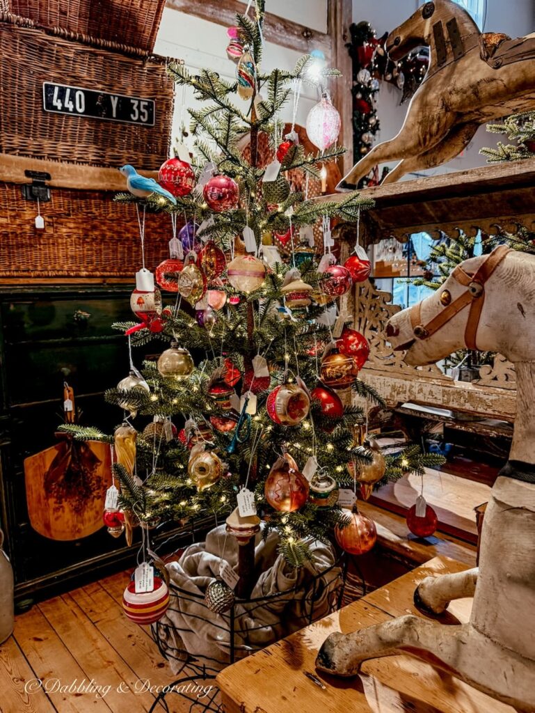 Woodland display for Christmas inside the Barn at Todd Farm Antiques and Flea Market in Rowley, Massachusetts.