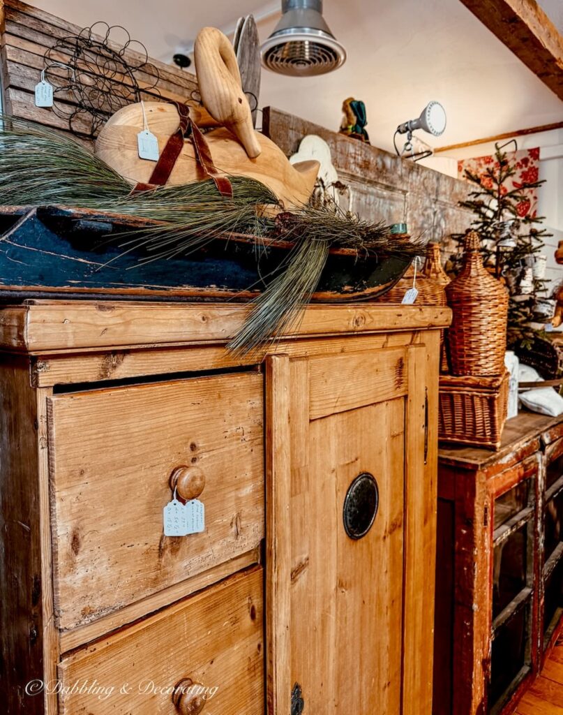 Woodland Christmas display inside The Barn at Todd Farm in Rowley, Massachusetts.