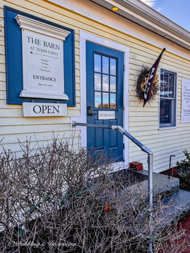 The outside of The Barn at Todd Farm in Rowley, Massachusetts.