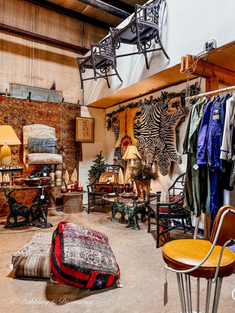 Eclectic Vintage vendor display inside the Barge Canal Marketplace antiquing in Burlington, Vermont.