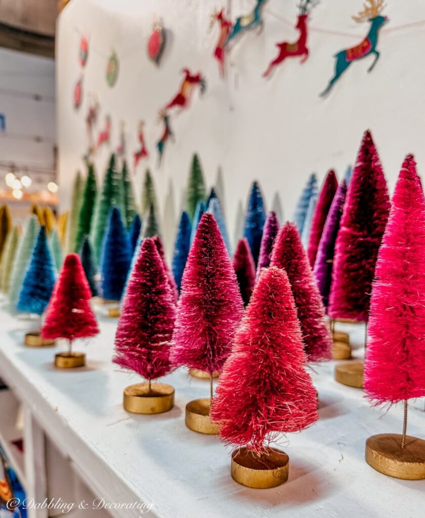 Colorful bottle brush collection at Barge Canal Market antiquing in Burlington, Vermont.