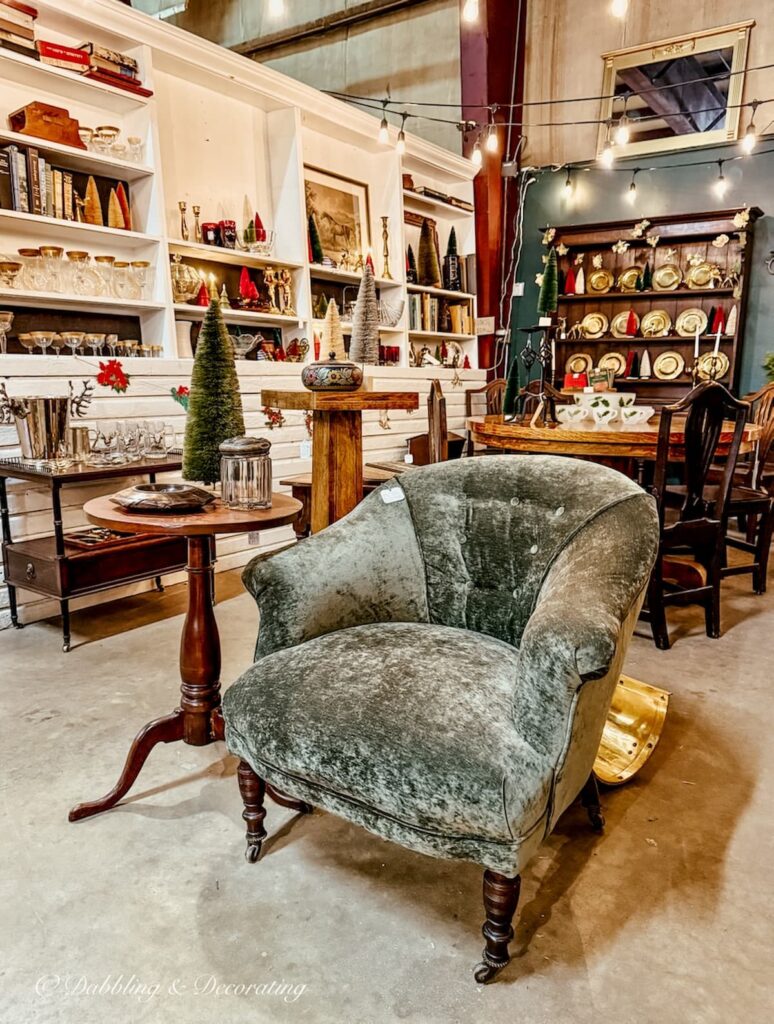 Inside a vendor booth at Barge Canal Marketplace antiquing in Burlington, Vermont.