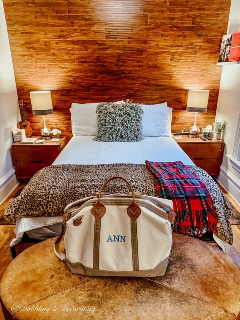 My bedroom Room 903 at the Made INN Vermont antiquing in Burlington, Vermont.