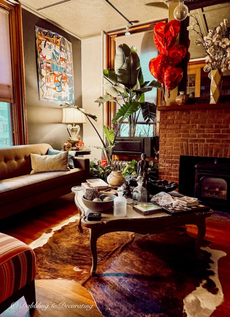 Eclectic Living room inside The Made INN Vermont in Burlington, VT.