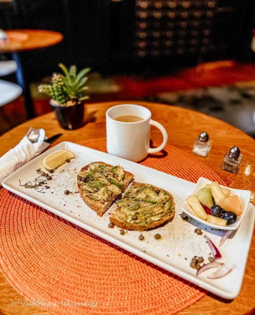 Avocado toast breakfast at The Made INN Vermont in Burlington, VT.