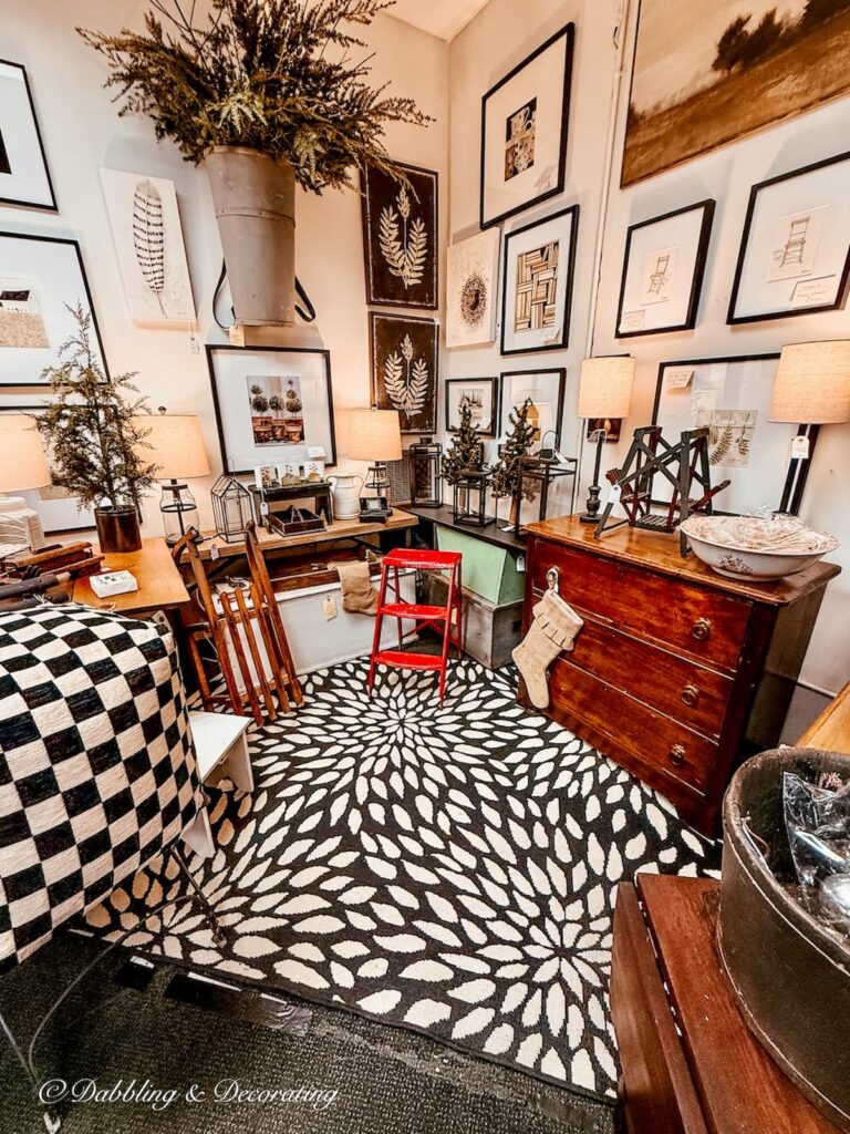 Cottage farmhouse vintage booth inside The Vintage Inspired Market antiquing in Burlington, Vermont.