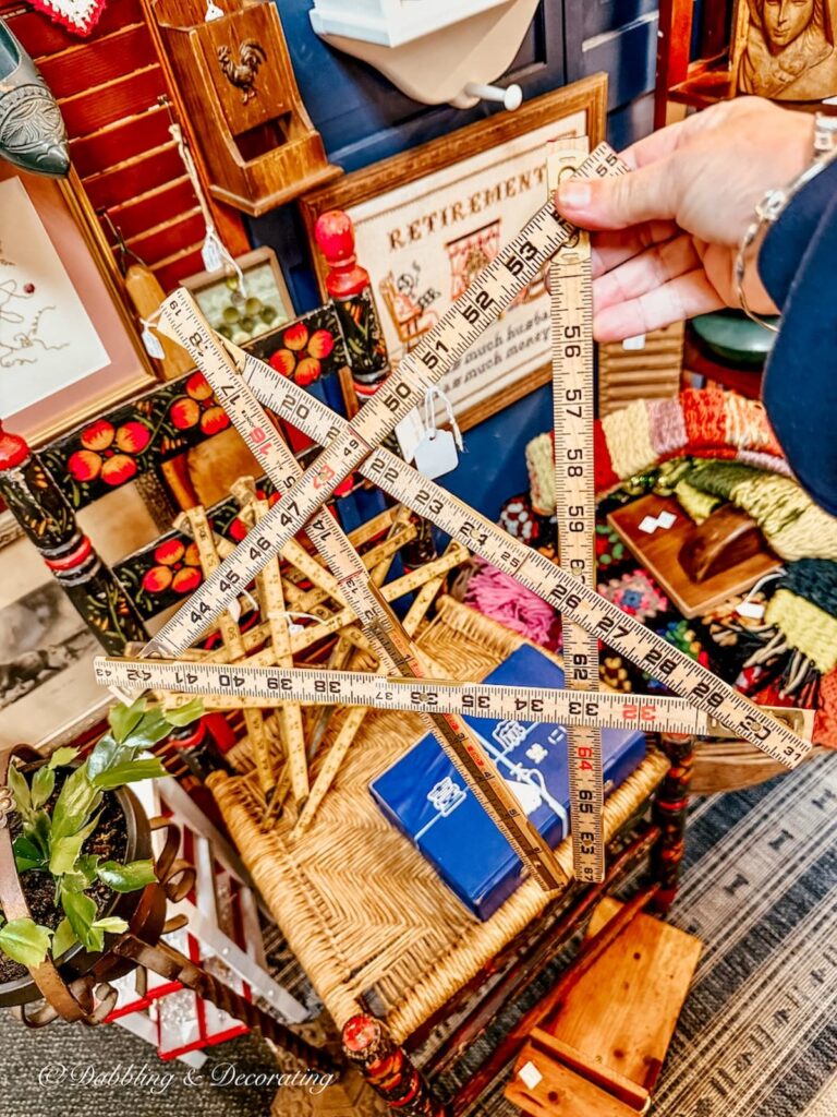 Vintage yardstick folding star inside The Vintage Marketplace antiquing in Burlington, VErmont.