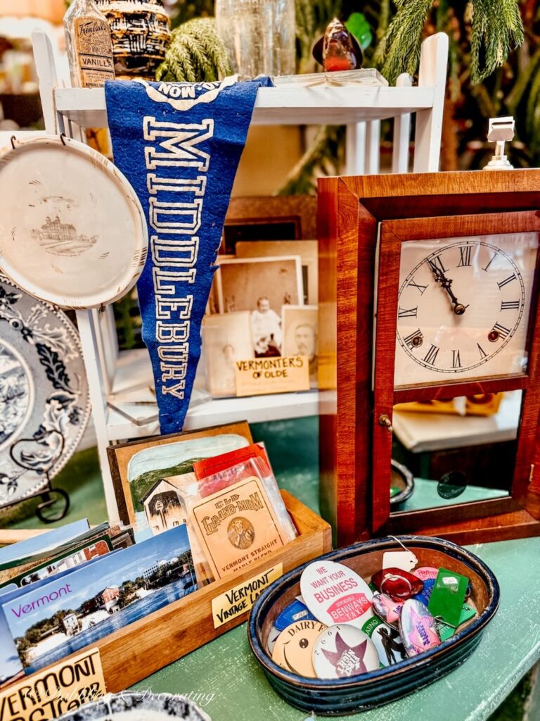 Vintage Vermont memorabelia inside Vintage Inspired Market antiquing in Burlington, Vermont.