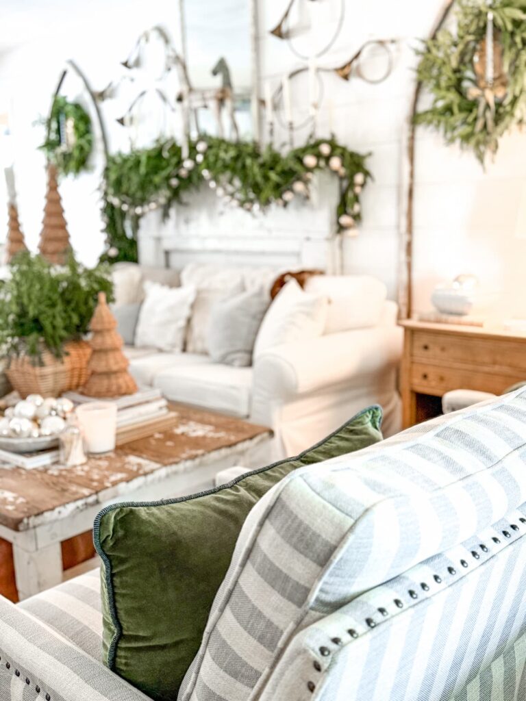 Coastal Grandmother Christmas Decor in white and green.