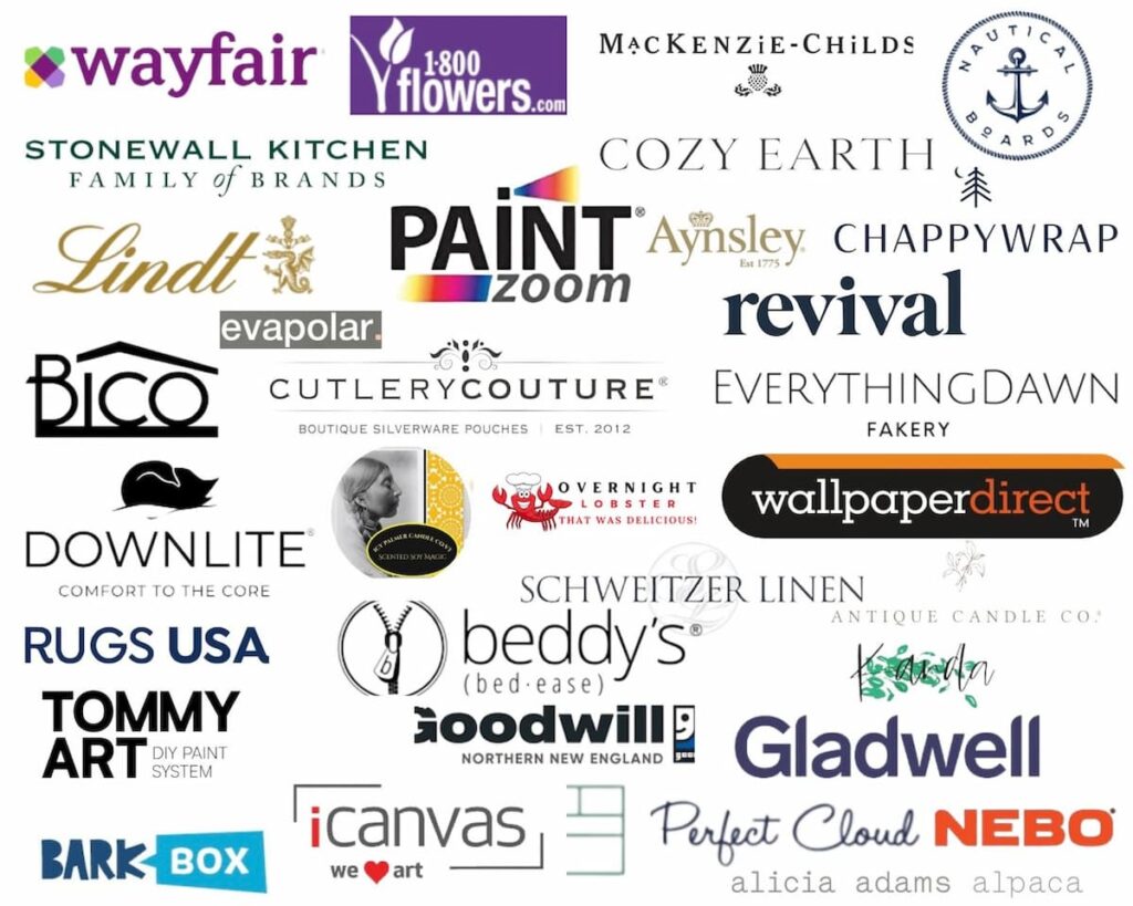 List of Brands and logos I have worked with at Dabbling & Decorating.