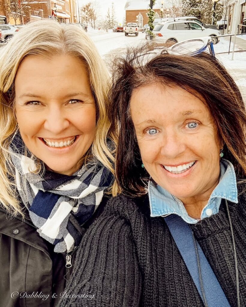 Ann and Katie looking for antique shops in Brandon, Vermont.