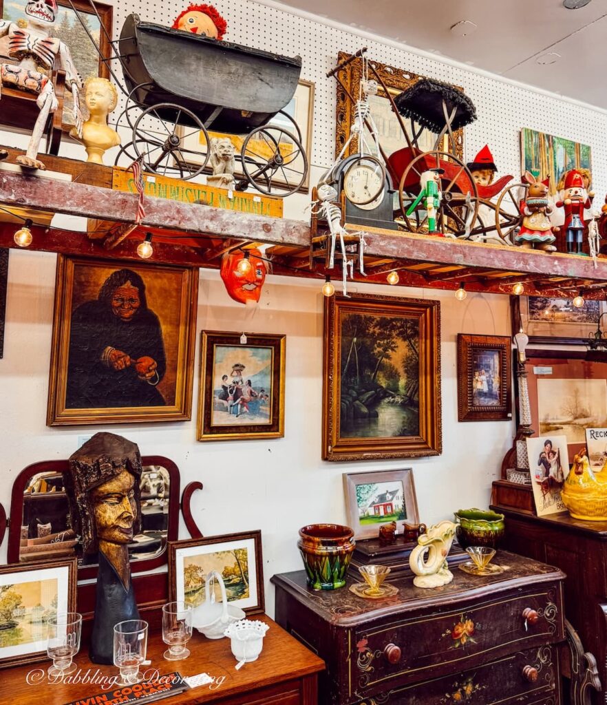 Inside Across the Street antique shops in Brandon, Vermont.