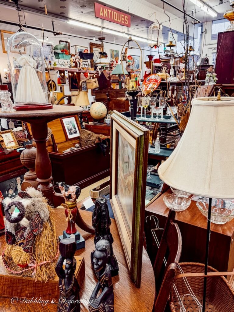 Inside look at Across the Street antique shops in Brandon, Vermont.