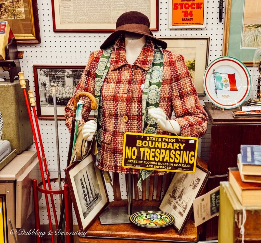 Vintage mannequin display with in Antique shops in Brandon, Vermont.