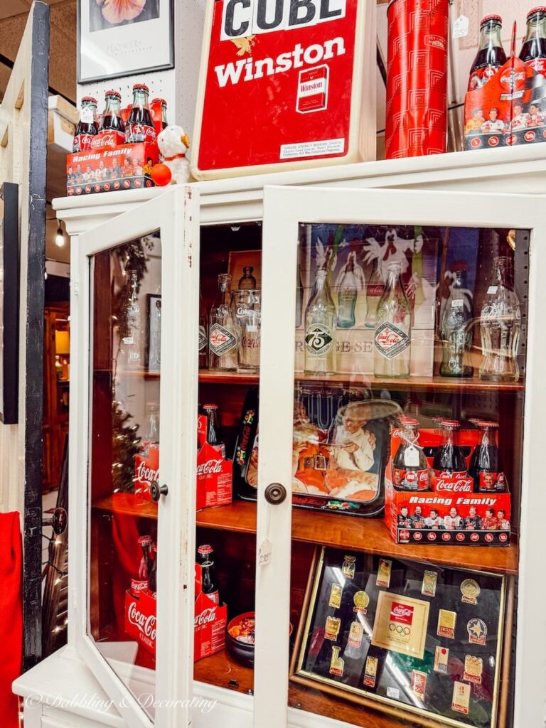 Antique shops in Brandon Vermont with Coca-Cola Hutch of memorabilia