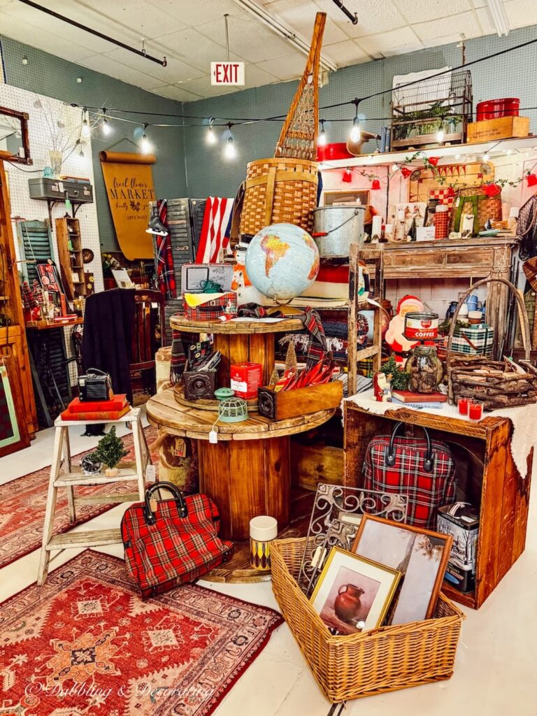 Antique shops in Brandon Vermont inside Across the Street antiques with Ralph Lauren styled displays.