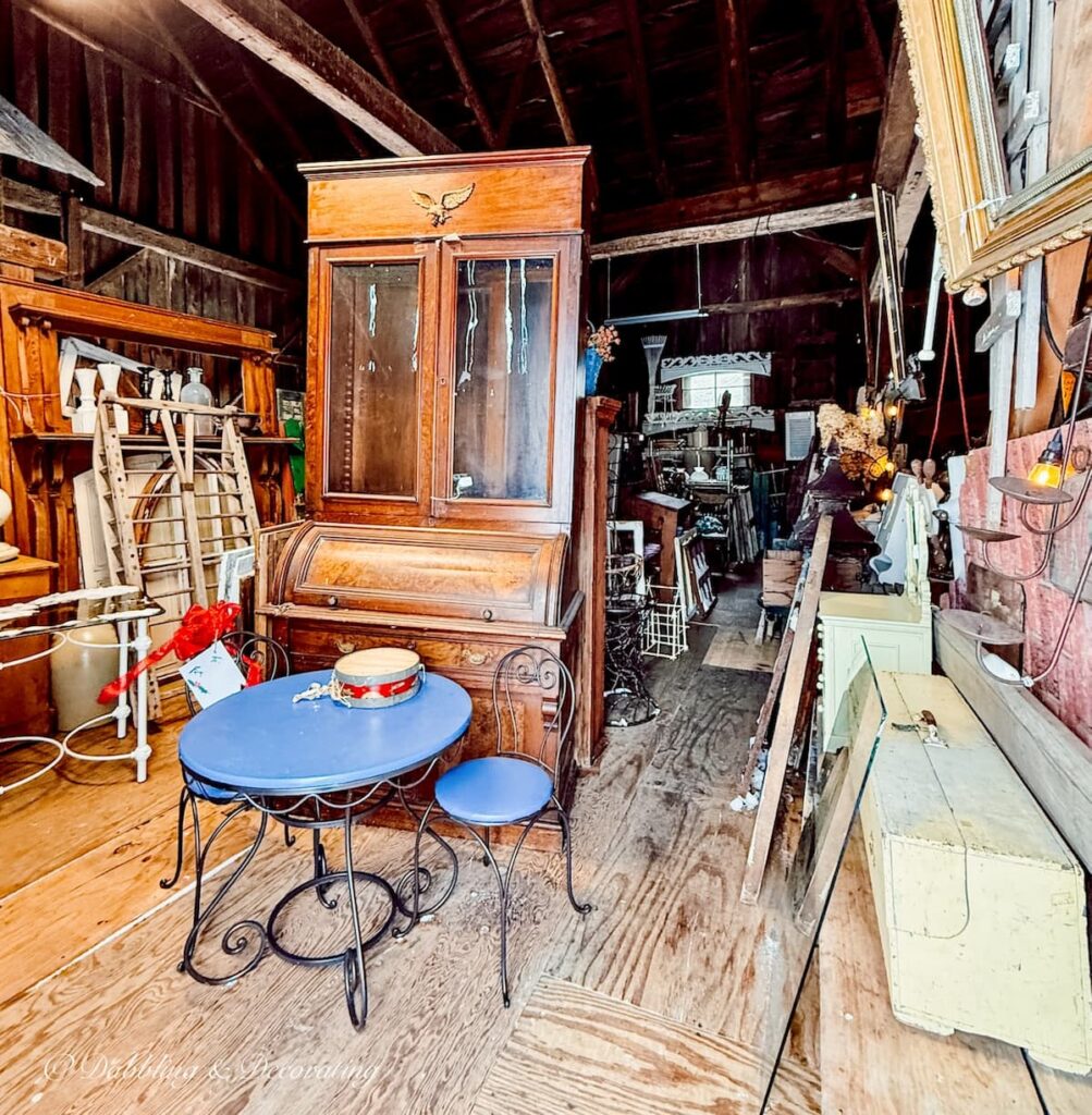 Inside the barn at The Perfect Image Antiques in Pittsford, Vermont filled with architectural salvage.