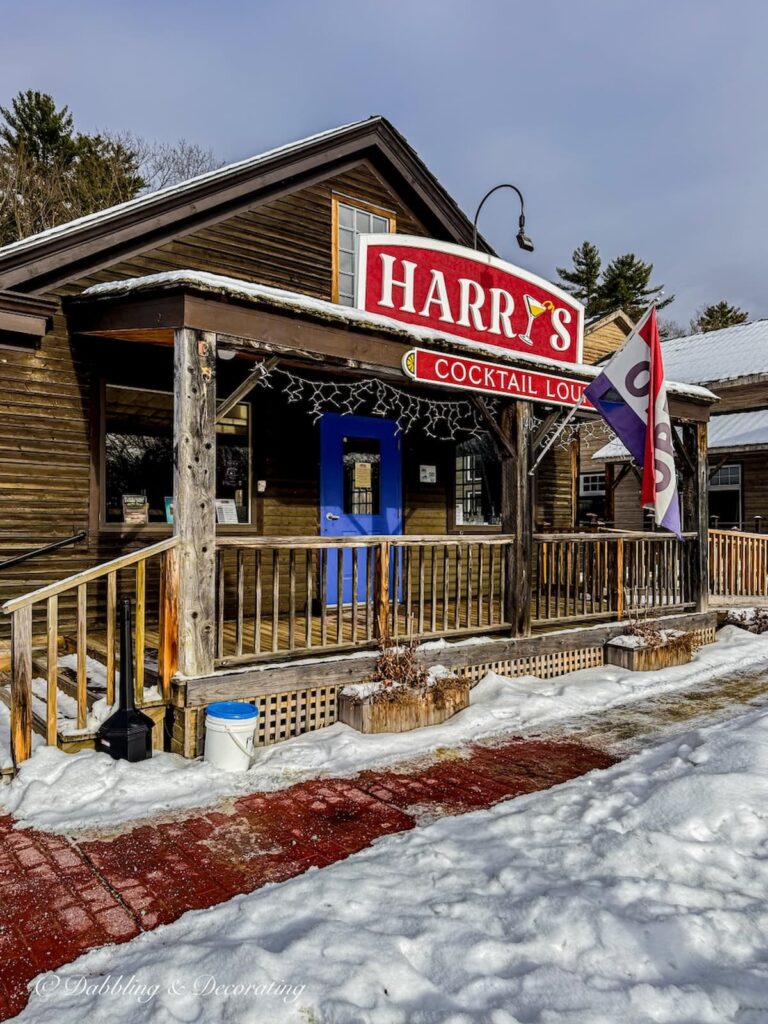 Harry's Cocktail Lounge at The Vermont Antiques Mall in Quechee, Vermont during winter's snow.