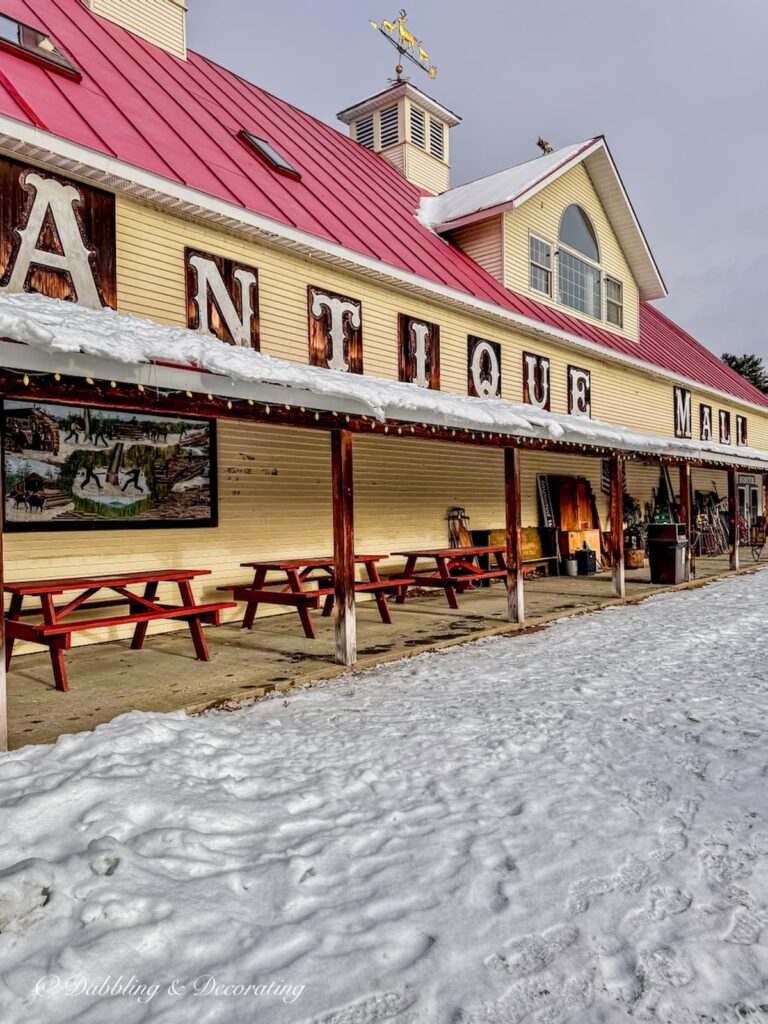 Vermont Antique Mall near Woodstock in Quechee Vermont during winter's snow.