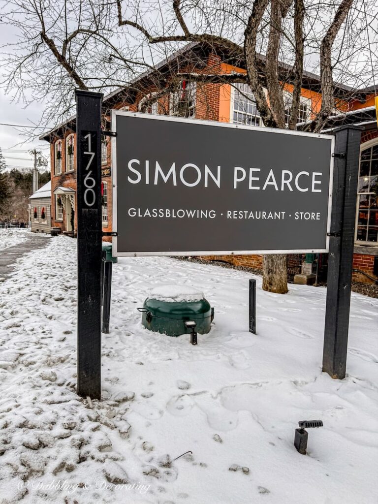 Simon Pearce sign outside the flagship store and studio in Quechee, Vermont.