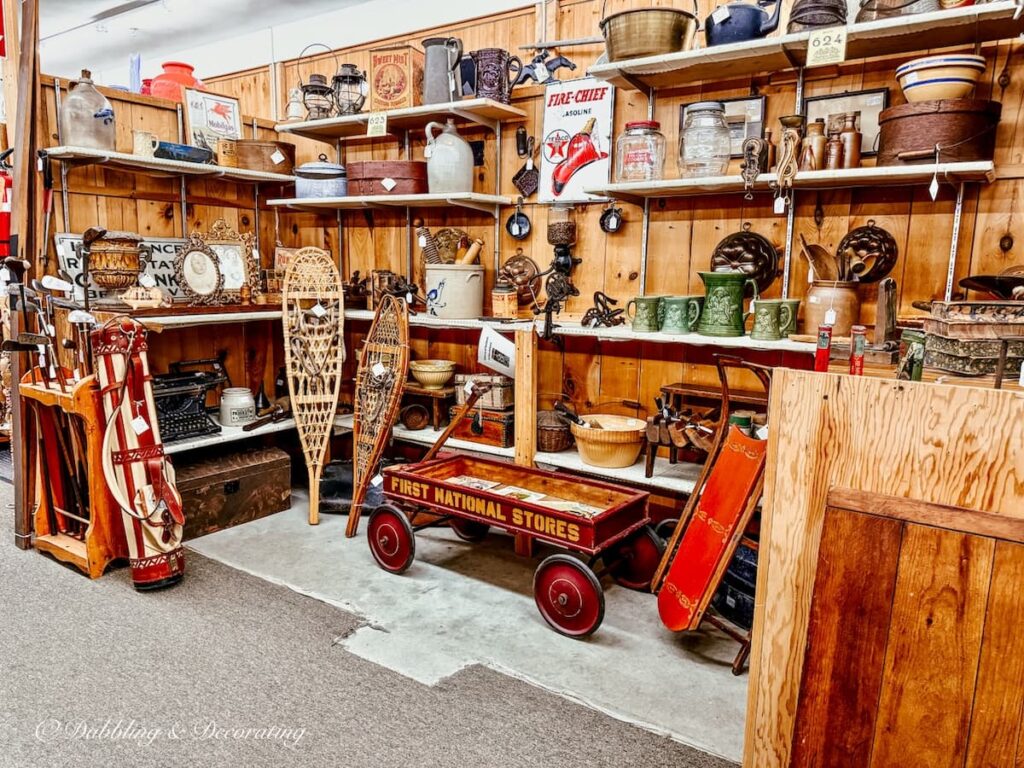 Vendor booth at Vermont Antique Mall in Quechee, Vermont.