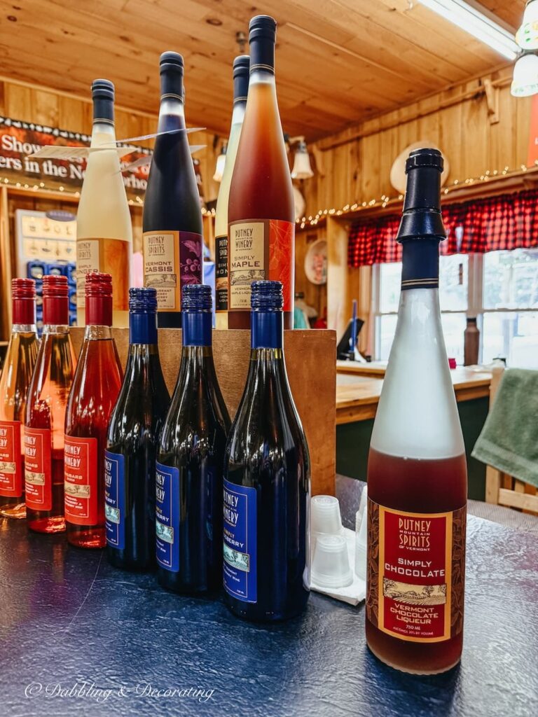 Putney Mountain Winery And Spirits wine tasting at Vermont Antique Mall in Woodstock, Vermont.