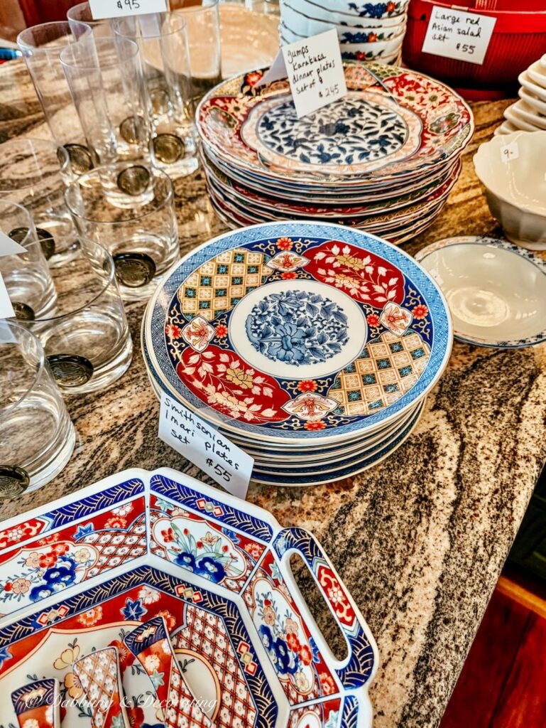 How to shop estates sales with antique dinnerware in the kitchen.
