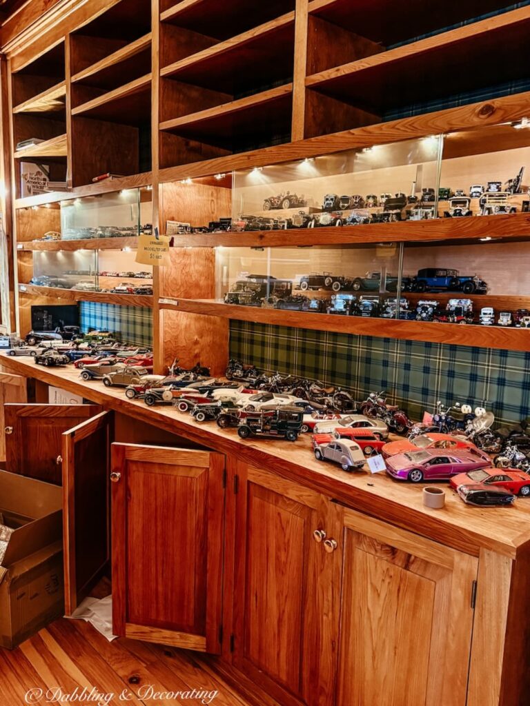 Toy model car collection at an estate sale in a luxury home in Vermont.