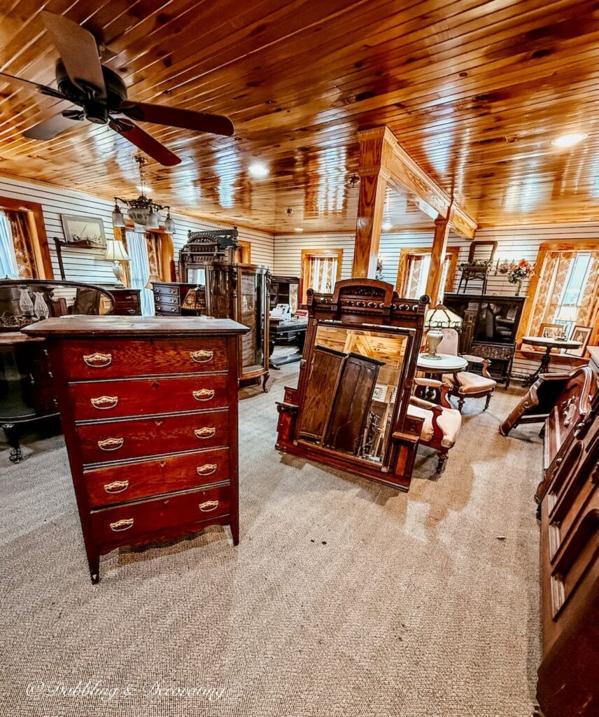 Antiquing in Saratoga with gilded-age furnishings in store in downtown Ballston Spa.