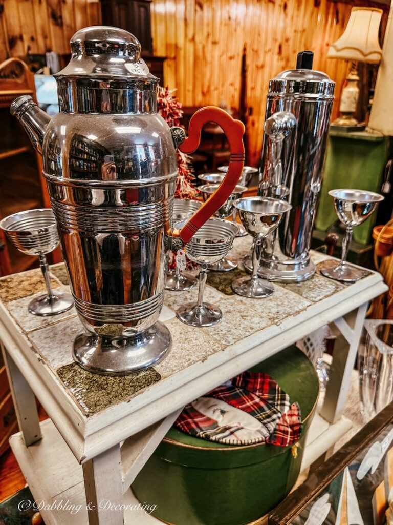 Silver serving set antiquing Saratoga Springs, NY.