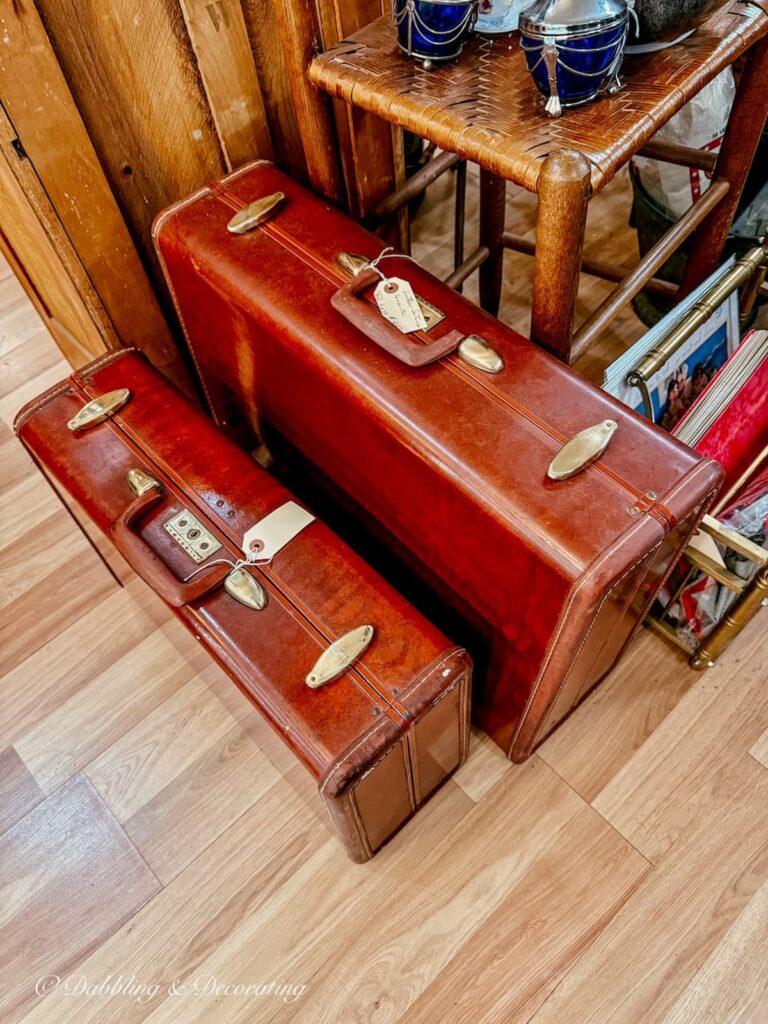 Set of leather suitcases antiquing in Saratoga Springs, New York.