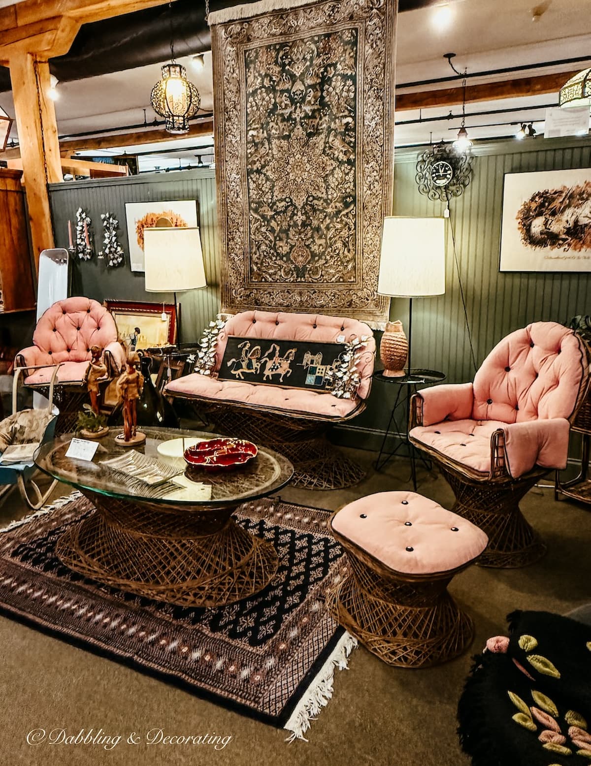Beautifully curated and styled antique booth at Waverly Square Antiques in Saratoga Springs, NY.