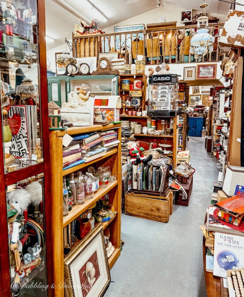 Inside the many aisles and rooms of Eagle Bridge Antiques in New York with antiques, vintage decor and thrifted finds.