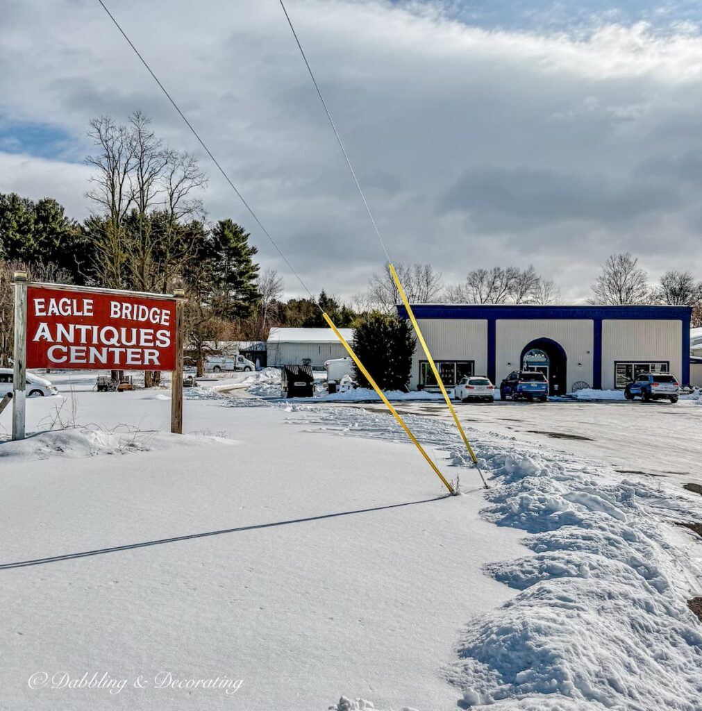 Eagle Bridge Antique Center New York during winter's snow.