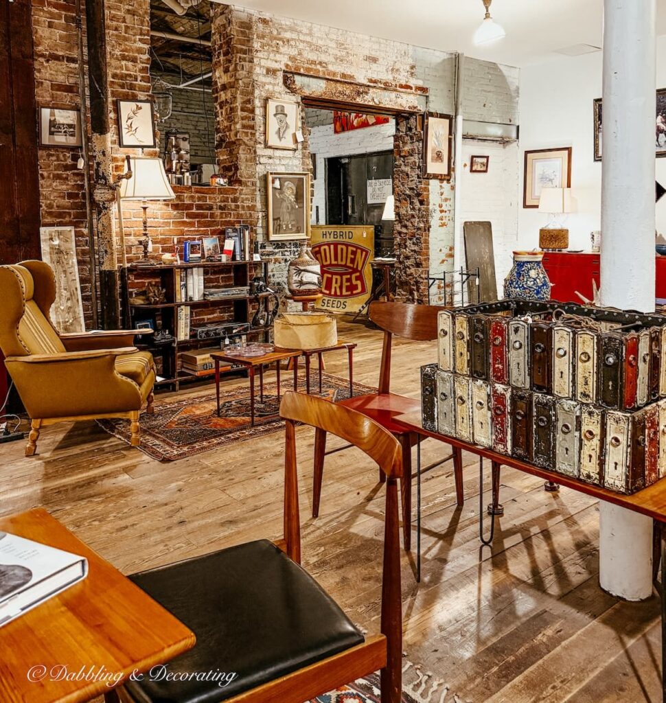 Beautifully curated interior at the Open House Portland antique store with mid century modern home decor and eclectic finds.