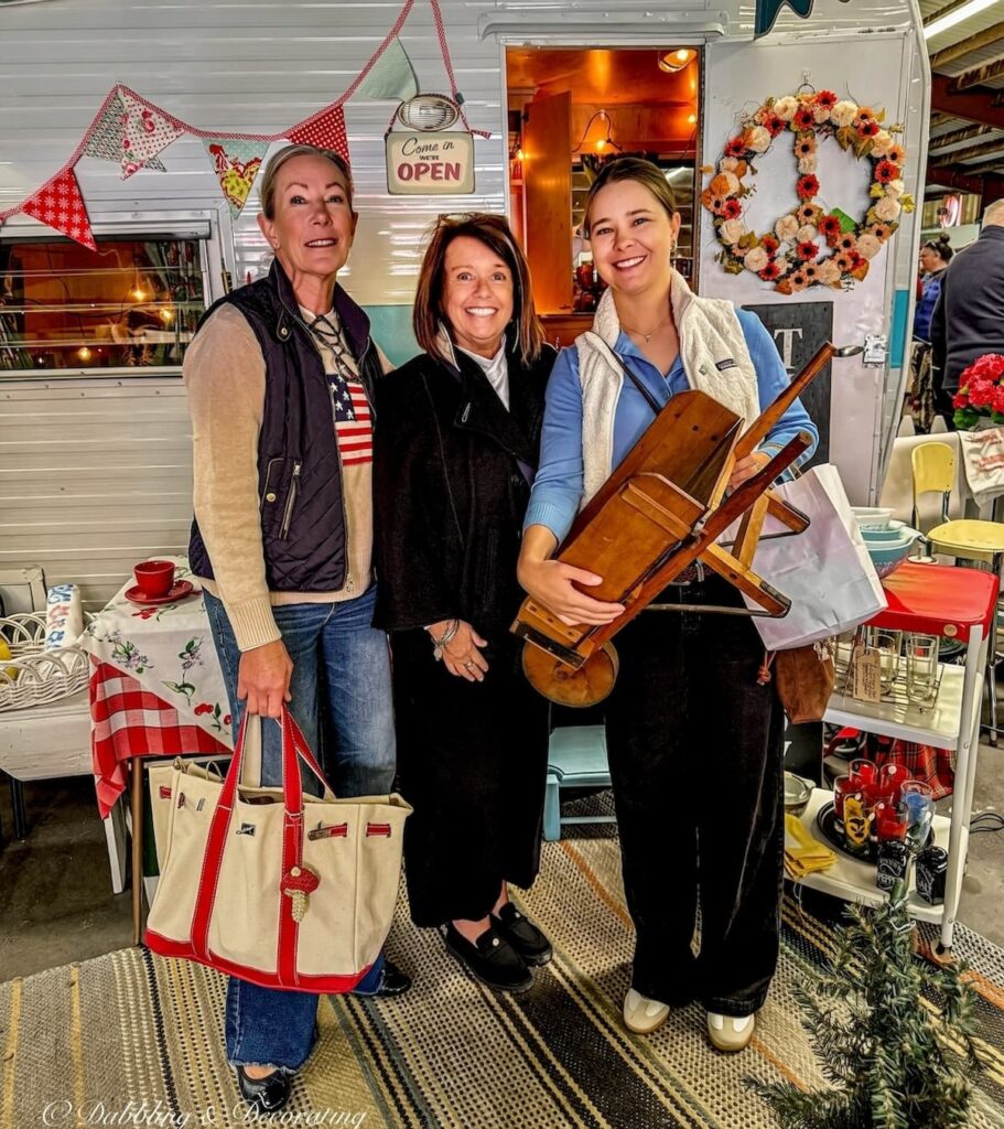 Thrifting with the Gals at Vintage Market Days Vermont in front of the Tipsy Camper.